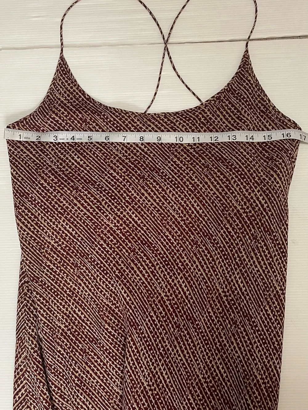 J. Crew VTG Silk Spiral-Print Maxi Dress Tan Burgundy Abstract Geometric SZ 12